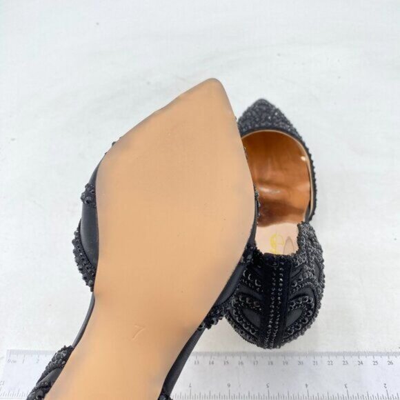 XYD Black Elegant Pointed Toe D'Orsay Kitten Heel Rhinestone Studs Satin Pump - Picture 6 of 8